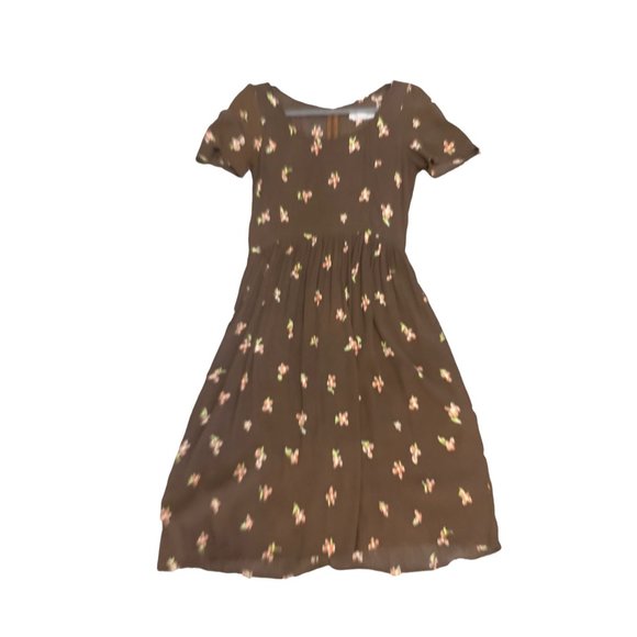 CHRISTY DAWN Brown Orange Yellow Floral Print Boho Knee Length Dress-Size Medium - Picture 13 of 16